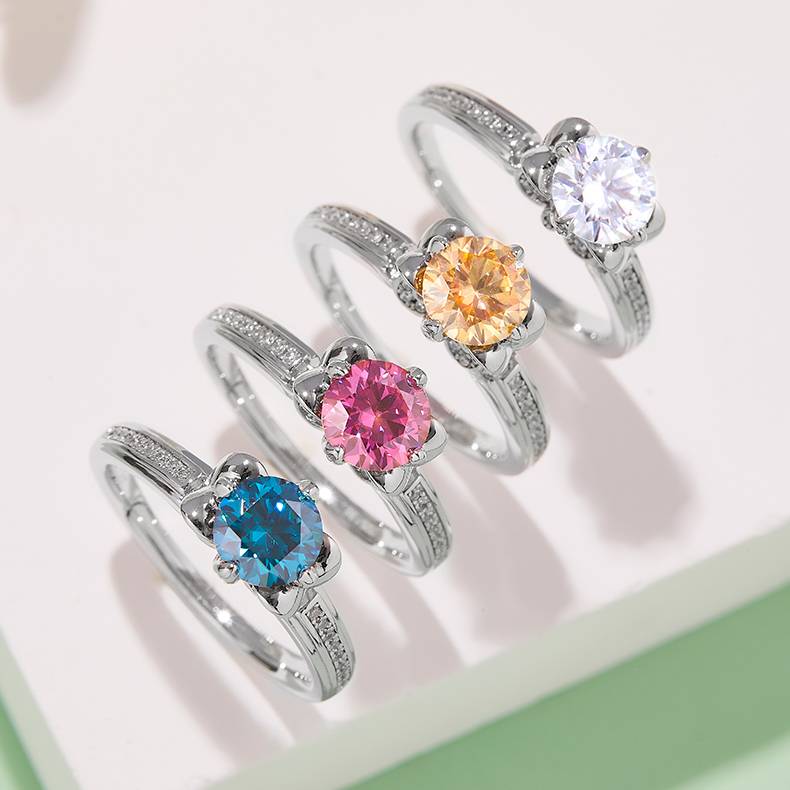 直臂唐嫣同款S925银镀白金MoissaniteWomen's Ring1ctD级